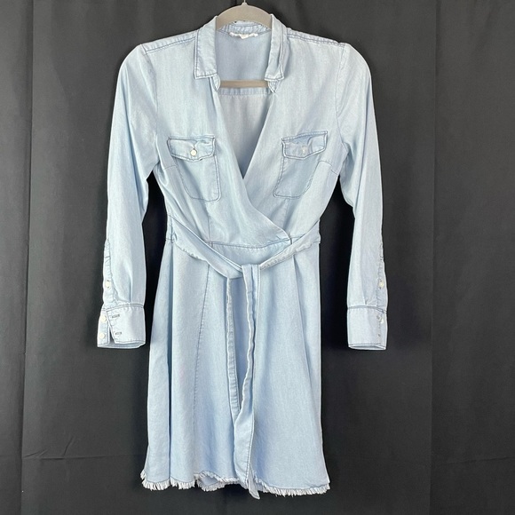 BB Dakota by Steve Madden Gennesse Fray Wrap tencel chambray long sleeve dress - Picture 3 of 11